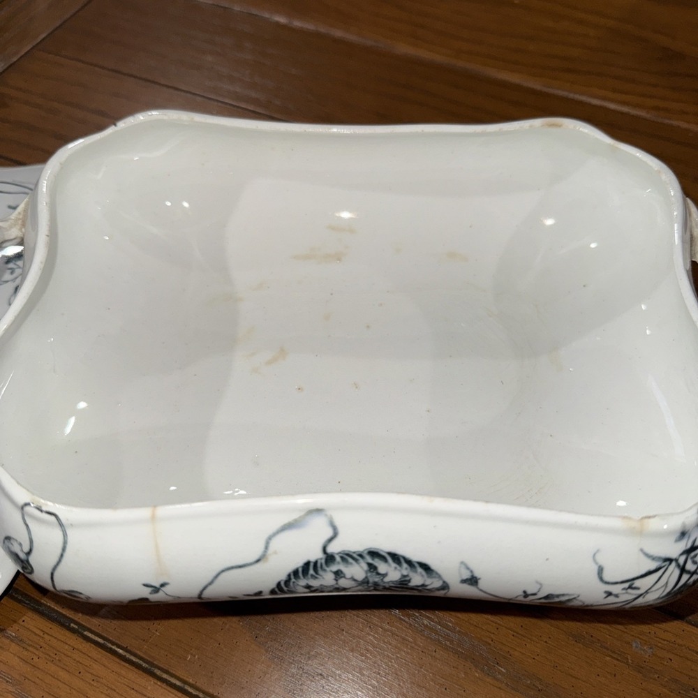 Turner's Tunstall England Antique Porcelain Tureen Blue White Vintage Server - Picture 3 of 14